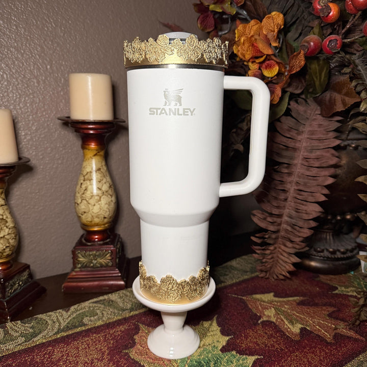 Gold Floral Tumbler Topper, boot or halo for the Love Shack Fancy Lemon Haze and Polaroid Pink Stanley Tumblers