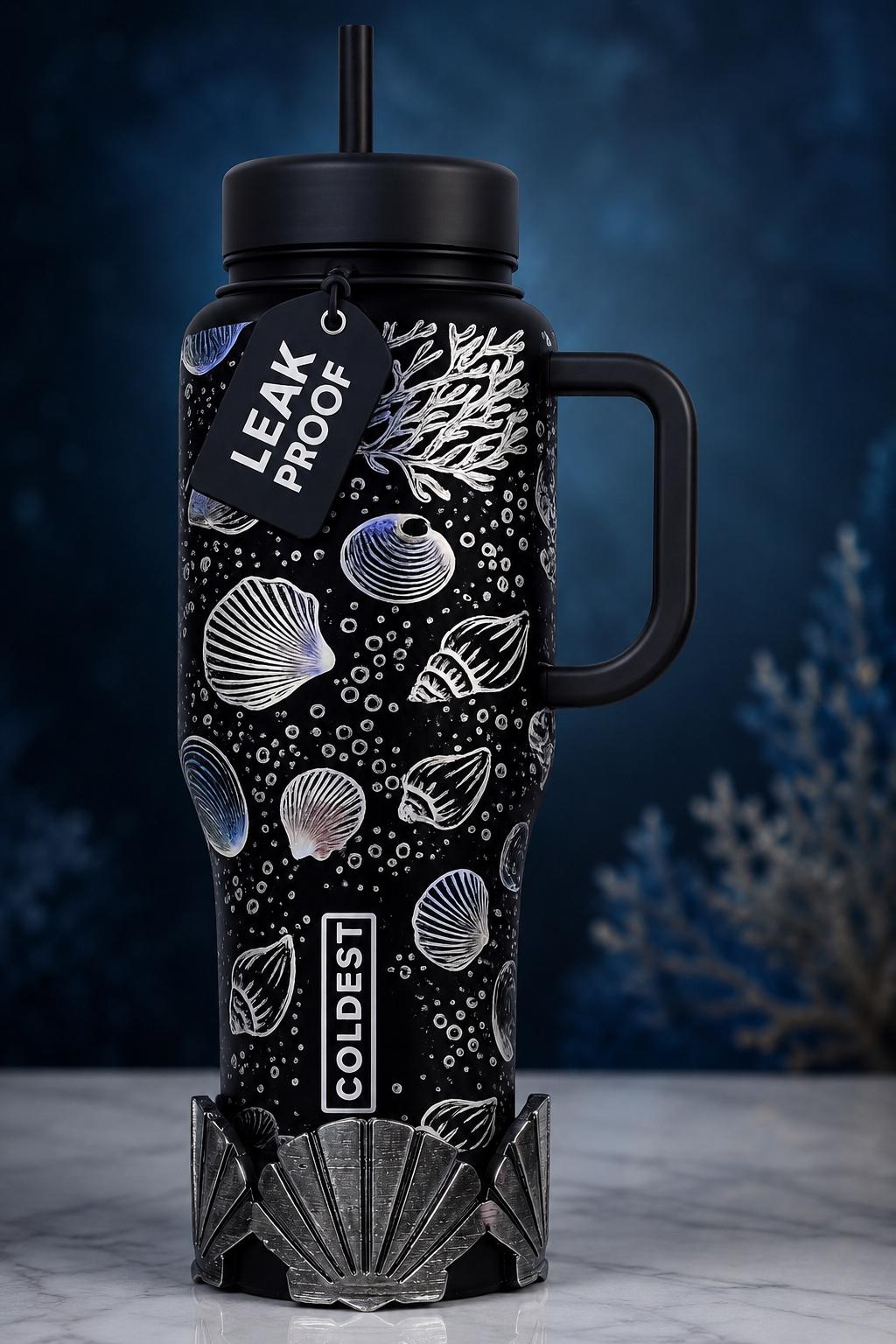 Black Silver Shell Tumbler Boot, Cup Boot Sleeve, fits your Stanley, Coldest, HydroJug Tumblers, Unique Summer Gift, Customize