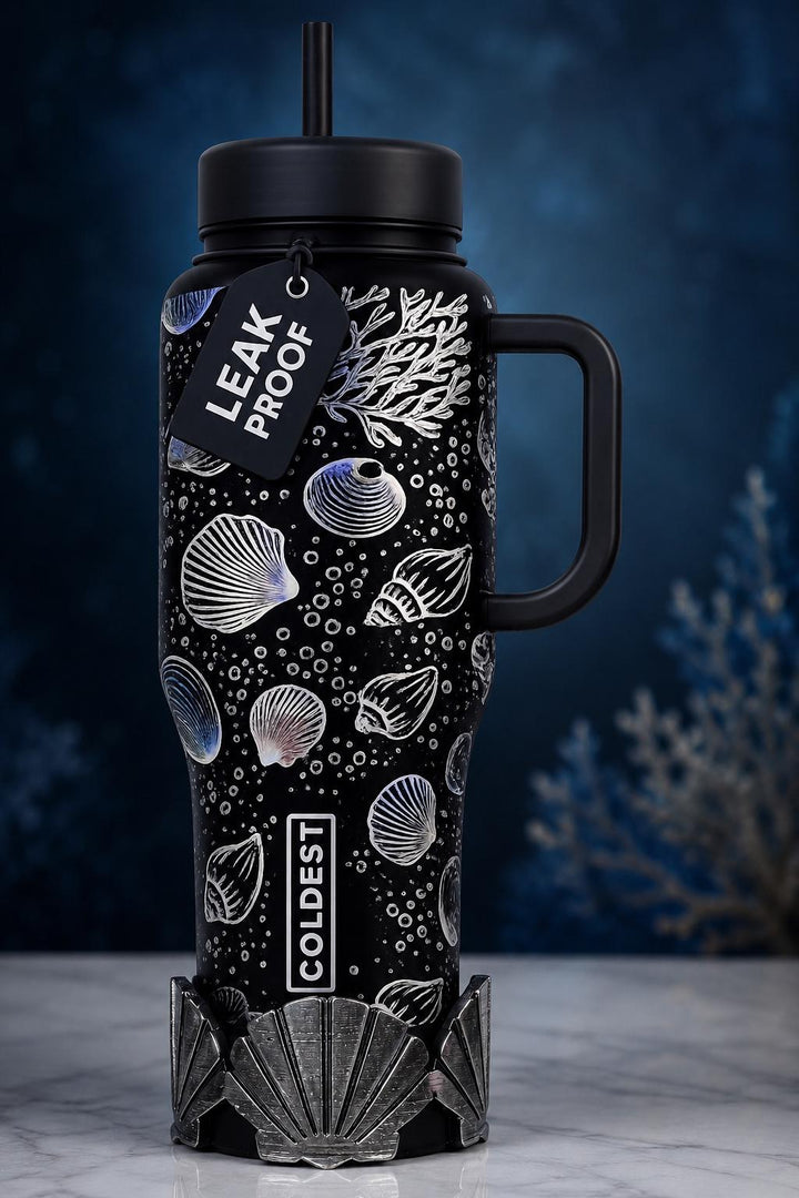 Black Silver Shell Tumbler Boot, Cup Boot Sleeve, fits your Stanley, Coldest, HydroJug Tumblers, Unique Summer Gift, Customize