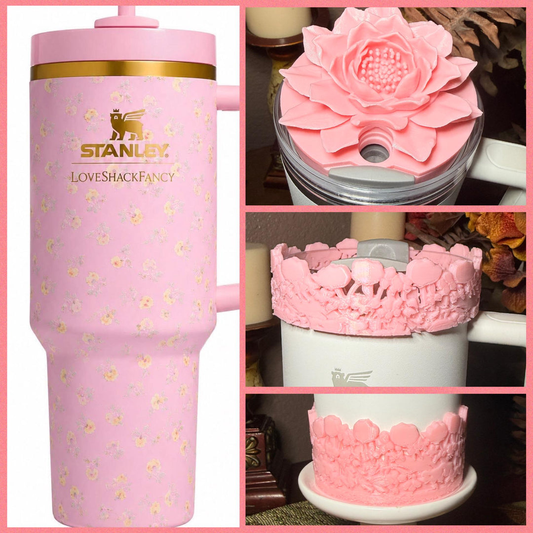 LSF Polaroid Pink Floral Fancy Accessory Collection for Stanley tumblers, Unique Gift Hot Seller