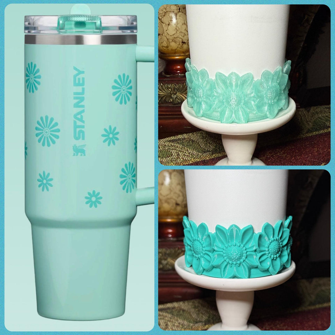 Daisy Tumbler Boot, Champagne Sorbet Teal Daisies, Floral Boot, Fit's 20 30 and 40 oz Stanley, Flowers Tumbler Accessories