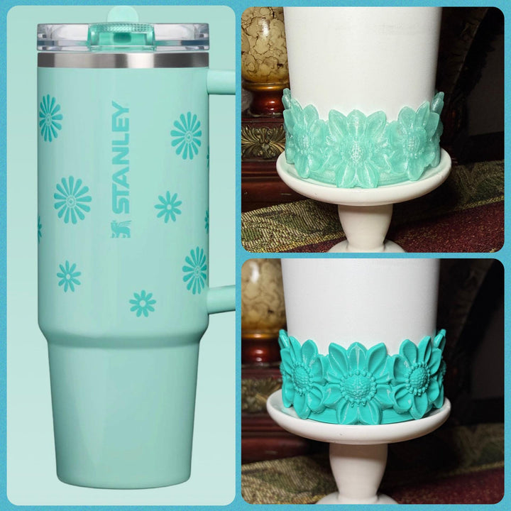 Daisy Tumbler Boot, Champagne Sorbet Teal Daisies, Floral Boot, Fit's 20 30 and 40 oz Stanley, Flowers Tumbler Accessories