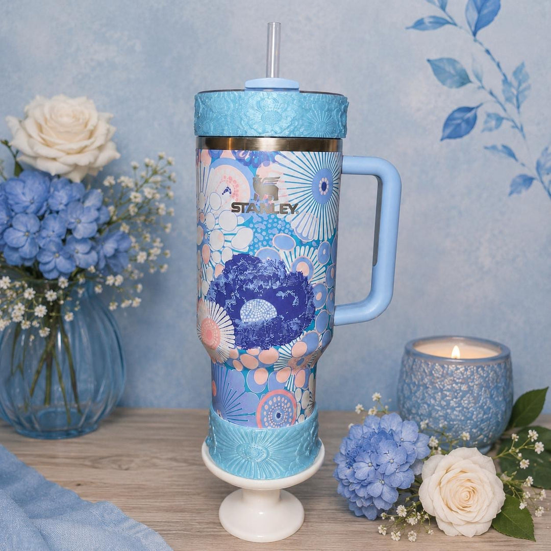 Blue Dream Wildflower Floral Fancy Accessory Collection for Stanley tumblers, Unique Gift Hot Seller