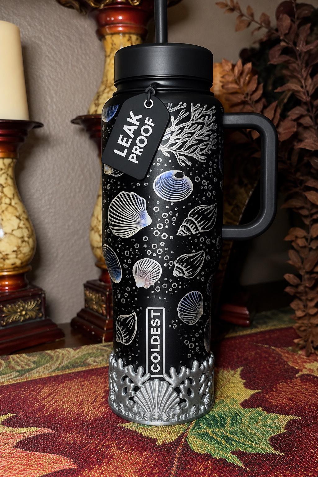 Black Silver Shell or Silver Coral Shell Tumbler Boot, Cup Boot Sleeve, fits your Stanley, Coldest, HydroJug Tumblers, Unique Summer Gift