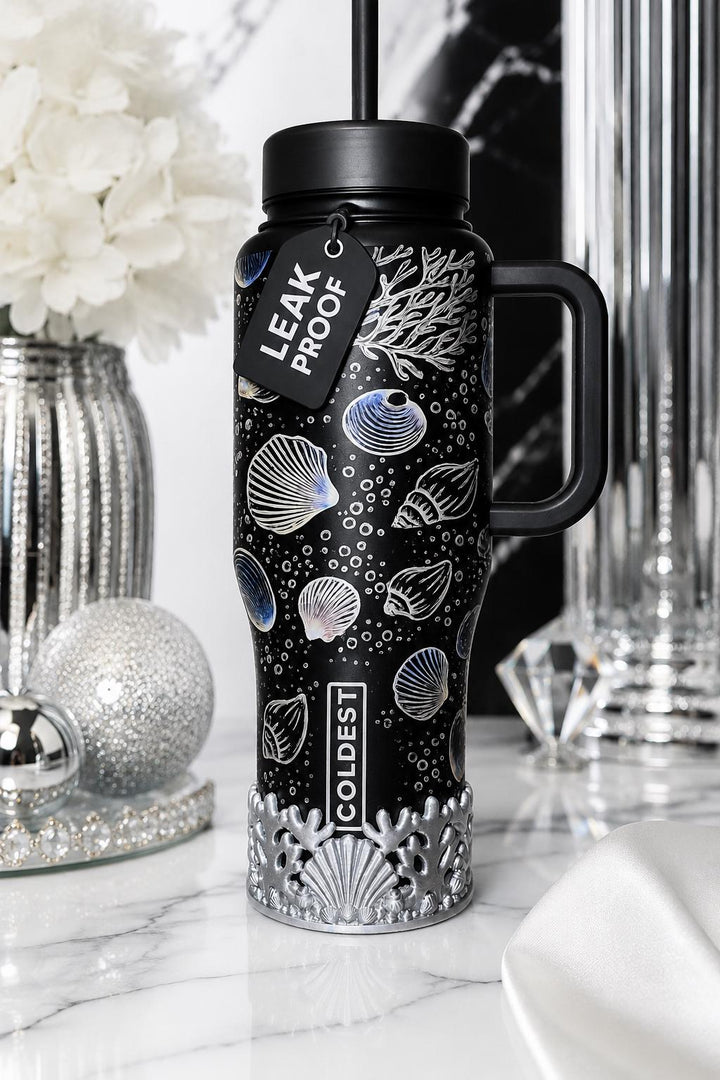 Black Silver Shell or Silver Coral Shell Tumbler Boot, Cup Boot Sleeve, fits your Stanley, Coldest, HydroJug Tumblers, Unique Summer Gift