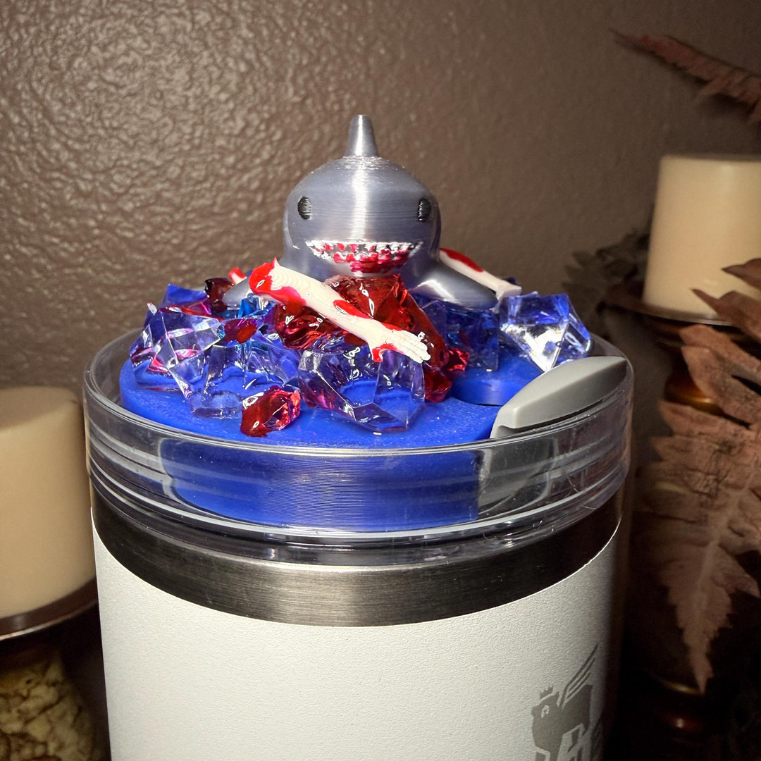 Shark Attack Tumbler Topper, with a Shark Week feel to it, fit's Stanley 30 and 40 oz size