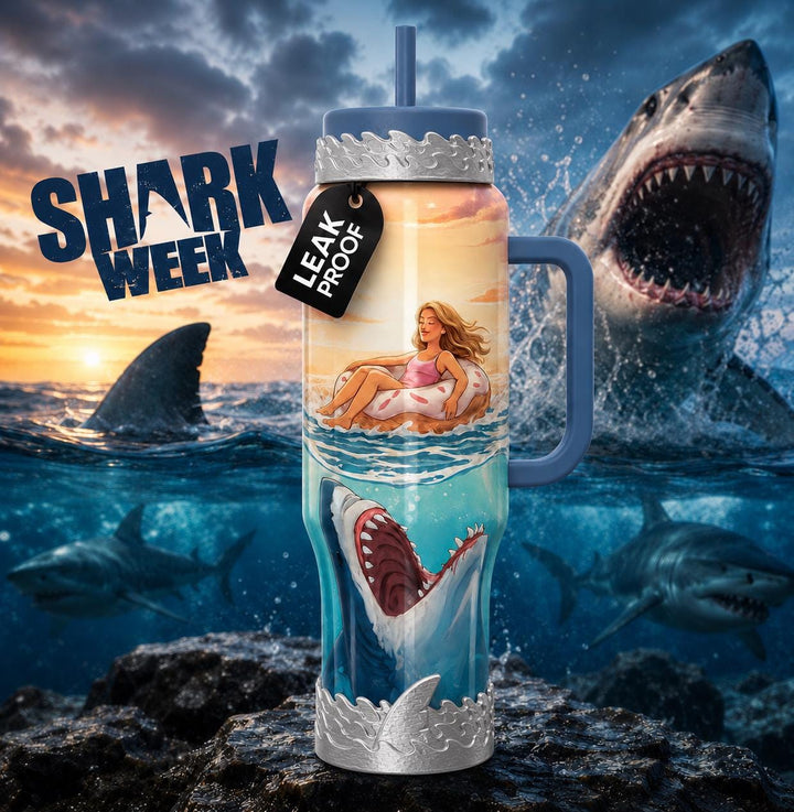 Shark Fin Tumbler Boot, halo or lid collar, fo Shark Week themed cups, Fit's Stanley HydroJug Coldest Tumblers and more, Protective Sleeve