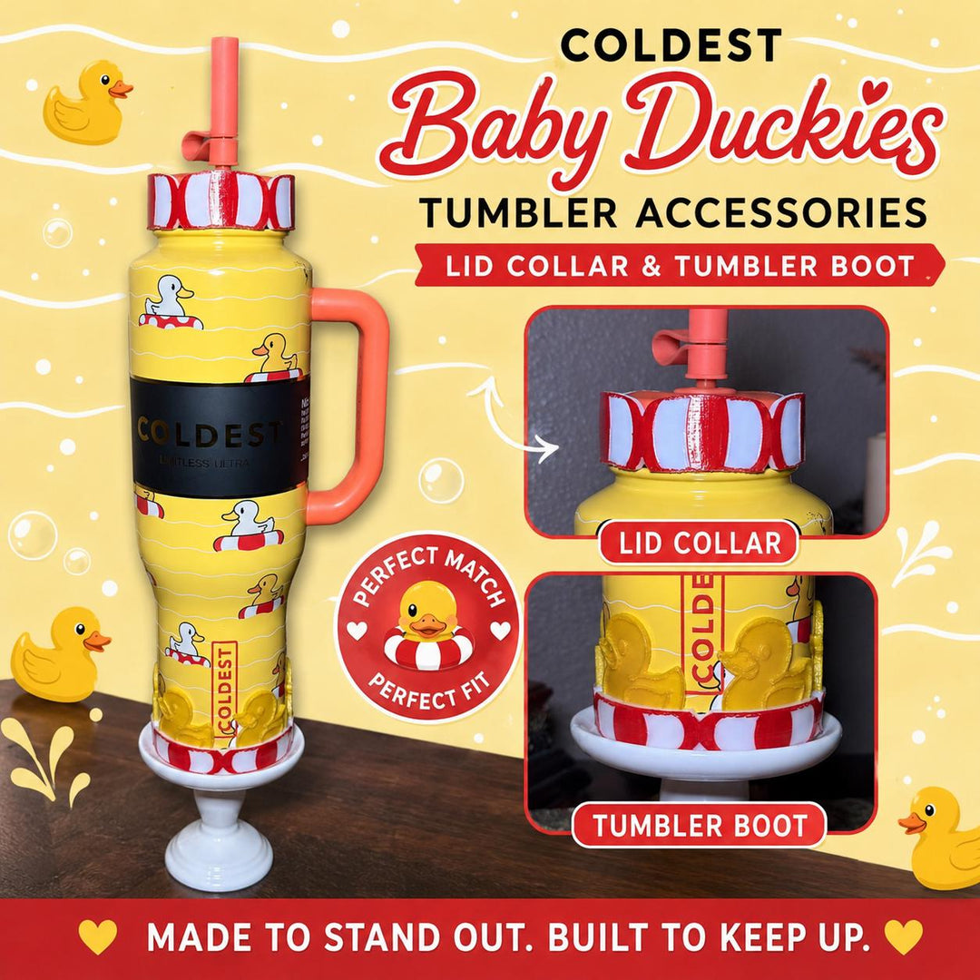 Rubber Duck and Float Tumbler Boot or lid collar, for Coldest Baby Duckies themed cups