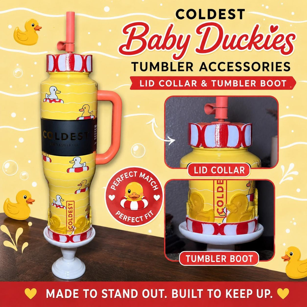 Rubber Duck and Float Tumbler Boot or lid collar, for Coldest Baby Duckies themed cups