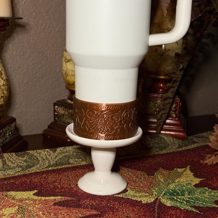 Tooled Leather and Branded Tumbler Boot, Concho Turquoise, Country Gold Horse Rodeo Cup Sleeve, fits Stanley, Coldest and HydroJug Tumblers
