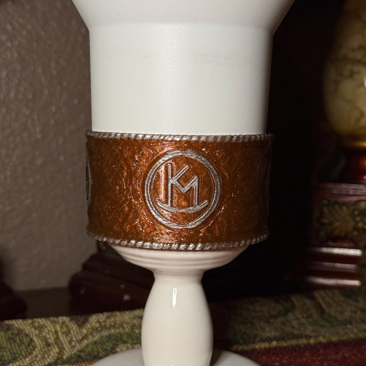 Tooled Leather and Branded Tumbler Boot, Concho Turquoise, Country Gold Horse Rodeo Cup Sleeve, fits Stanley, Coldest and HydroJug Tumblers