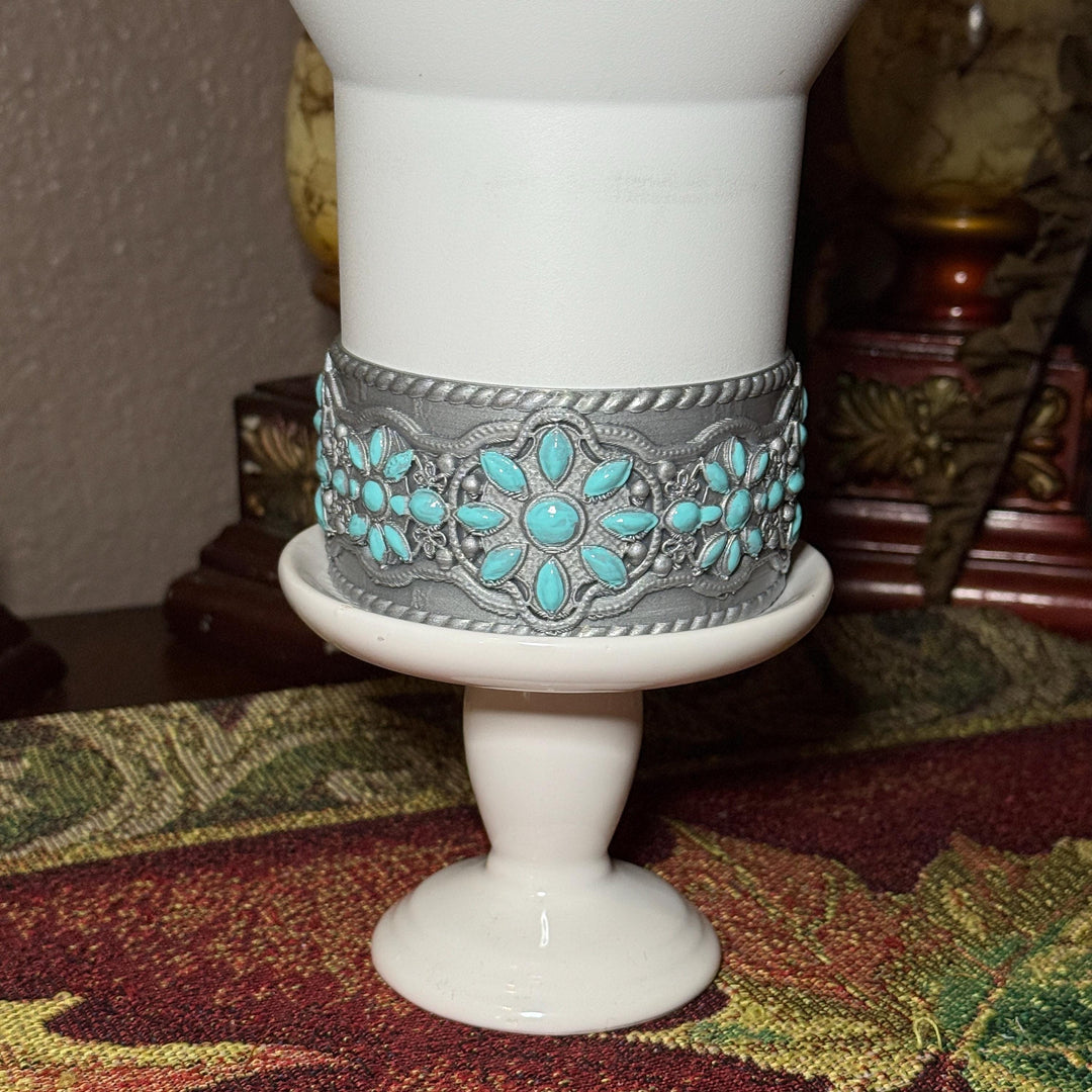 Tooled Leather and Branded Tumbler Boot, Concho Turquoise, Country Gold Horse Rodeo Cup Sleeve, fits Stanley, Coldest and HydroJug Tumblers