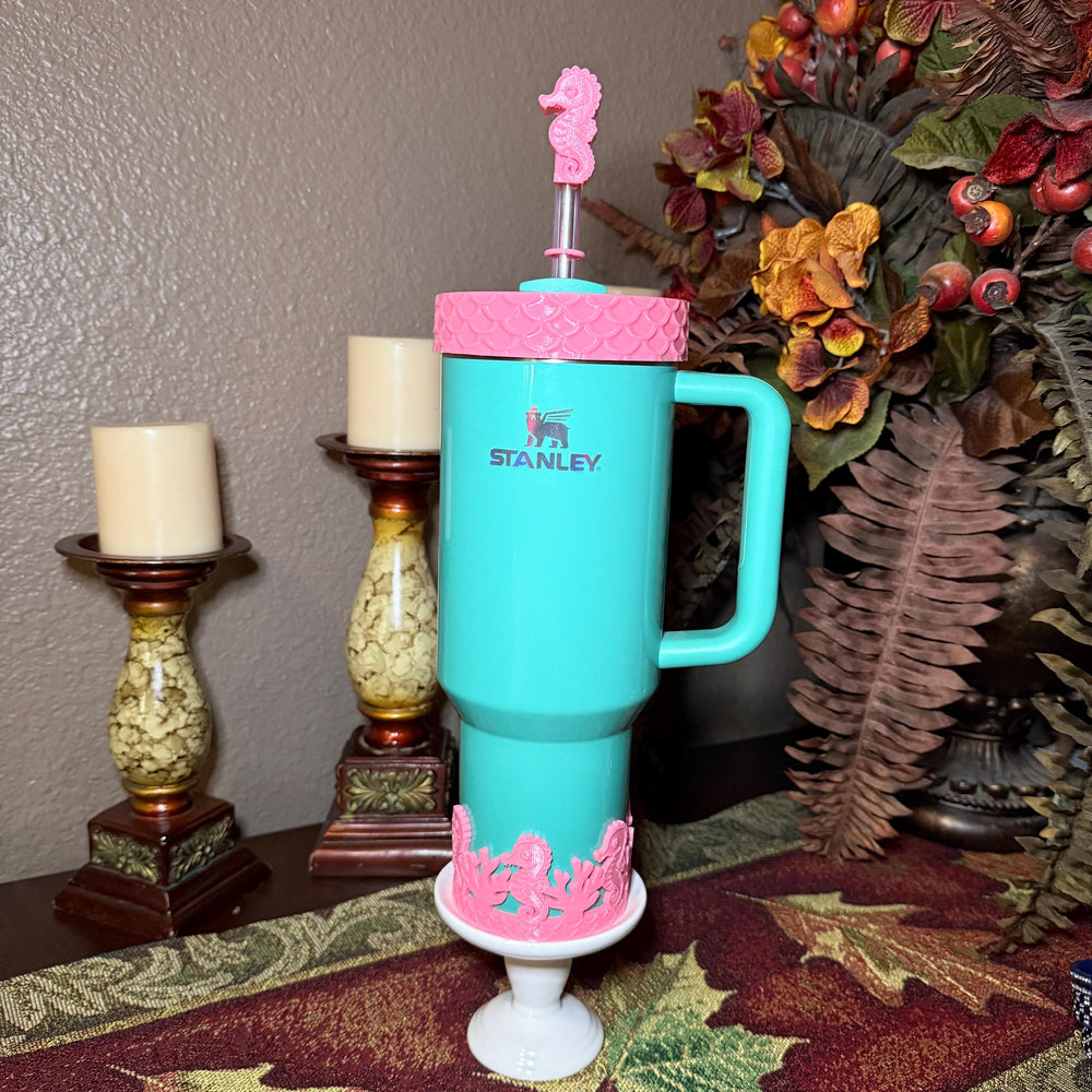 Pink Seahorse and Coral Sea Life Tumbler Boot, Tumbler Boot Sleeve, Fit's Stanley, Coldest and Hydrojug Tumblers, Protective Sleeve