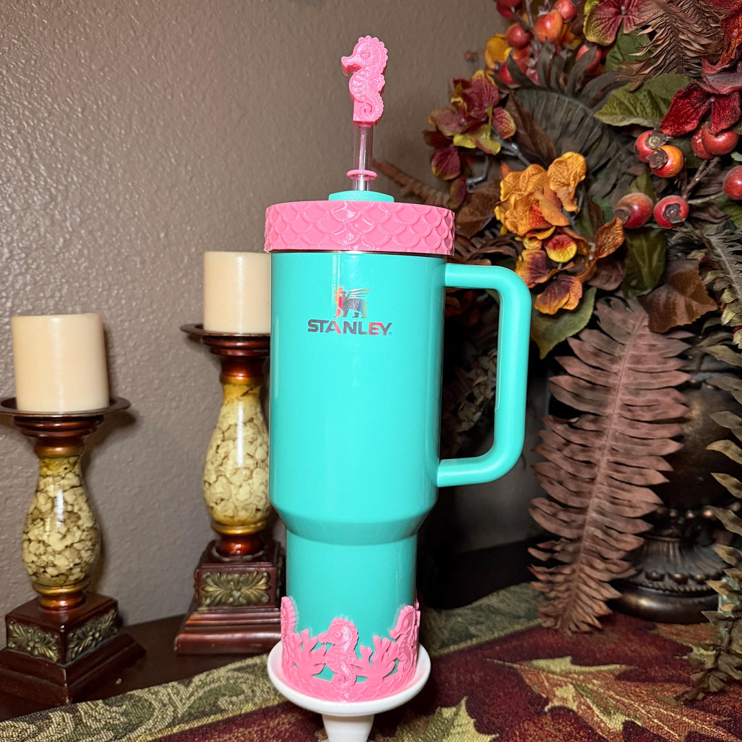 Pink Seahorse and Coral Sea Life Tumbler Boot, Tumbler Boot Sleeve, Fit's Stanley, Coldest and Hydrojug Tumblers, Protective Sleeve