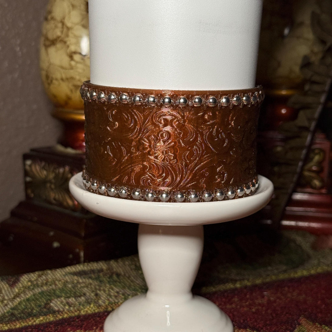 Tooled Leather and Branded Tumbler Boot, Concho Turquoise, Country Gold Horse Rodeo Cup Sleeve, fits Stanley, Coldest and HydroJug Tumblers