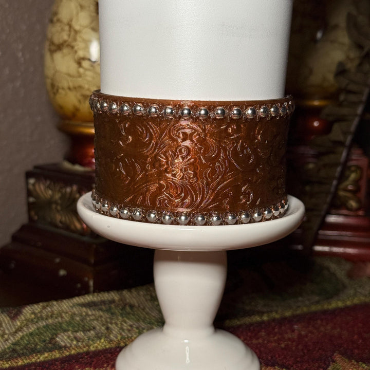 Tooled Leather and Branded Tumbler Boot, Concho Turquoise, Country Gold Horse Rodeo Cup Sleeve, fits Stanley, Coldest and HydroJug Tumblers