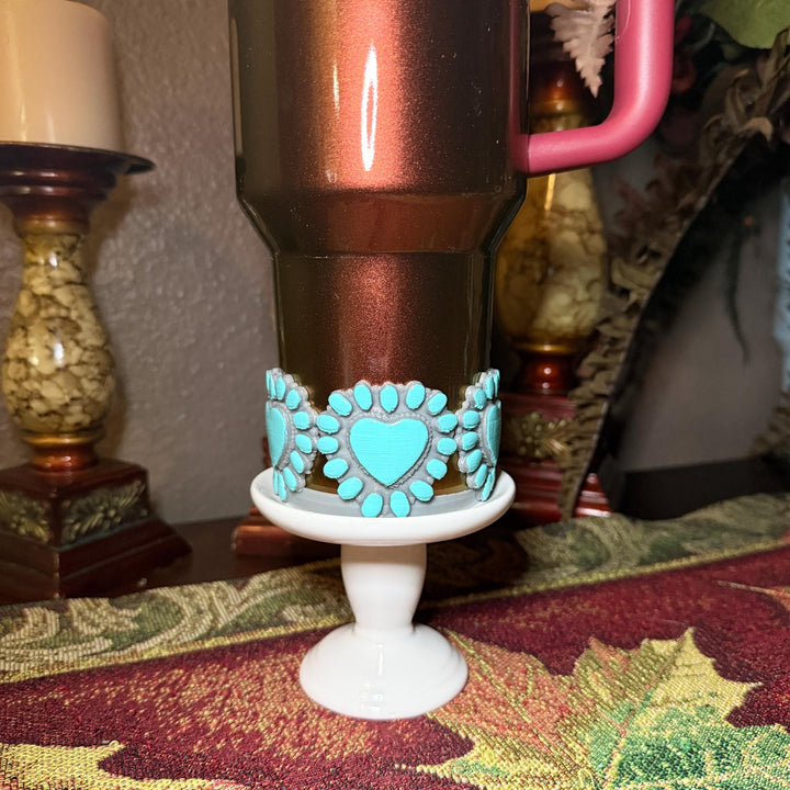 Heart Concho Turquoise Tumbler Boot, straw topper, lid topper, handle charm Stanley, Drink Sleeve Protective Boot, Unique jewelry