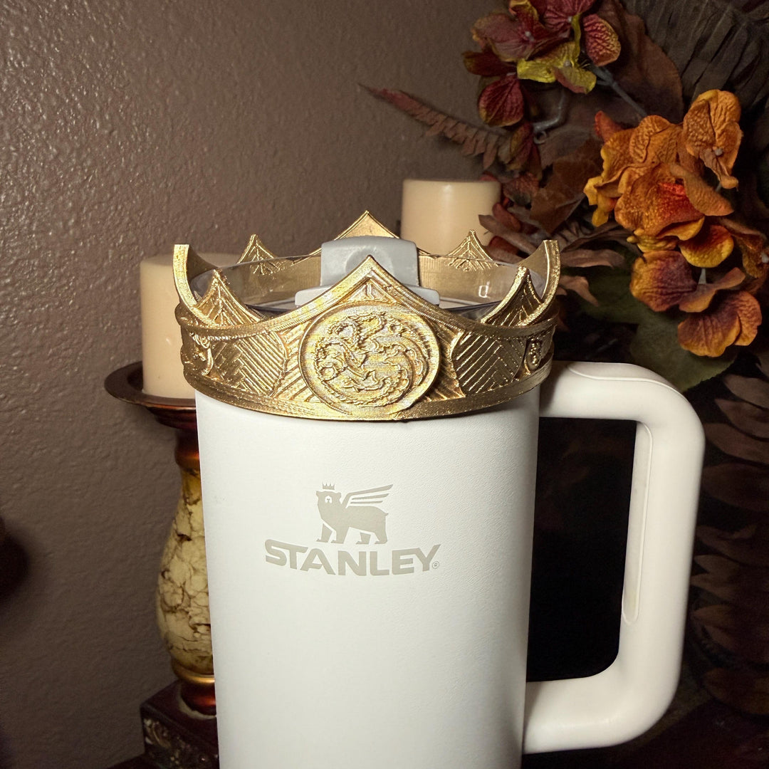 Gold Crown Boot and Halo, HOTD Tumbler Accessories, Fits Stanley, Coldest, Hydrojug and more, unique trending dragon crest gift