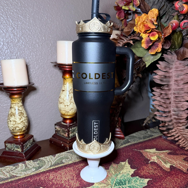 Gold Crown Boot and Halo, HOTD Tumbler Accessories, Fits Stanley, Coldest, Hydrojug and more, unique trending dragon crest gift