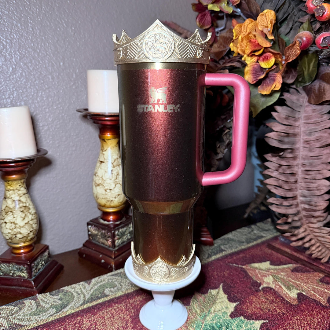 Gold Crown Boot and Halo, HOTD Tumbler Accessories, Fits Stanley, Coldest, Hydrojug and more, unique trending dragon crest gift