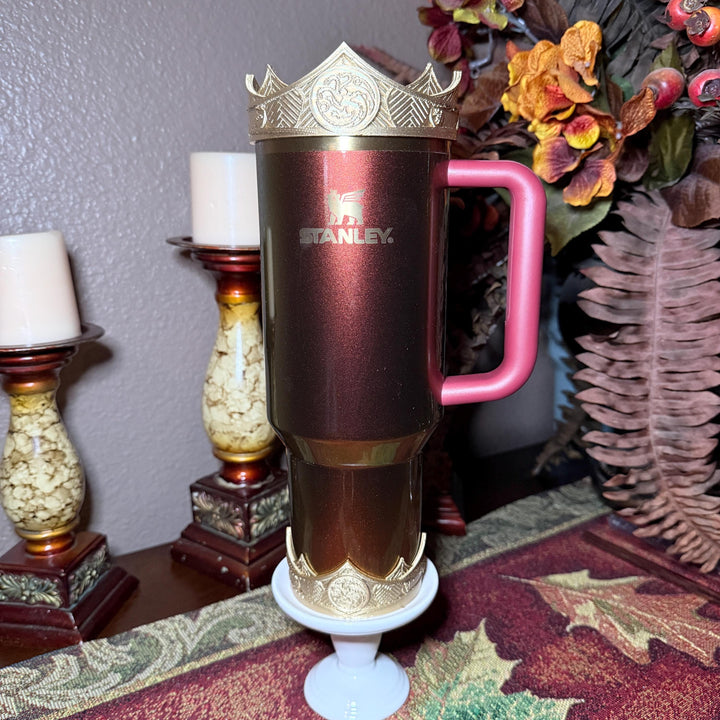Gold Crown Boot and Halo, HOTD Tumbler Accessories, Fits Stanley, Coldest, Hydrojug and more, unique trending dragon crest gift