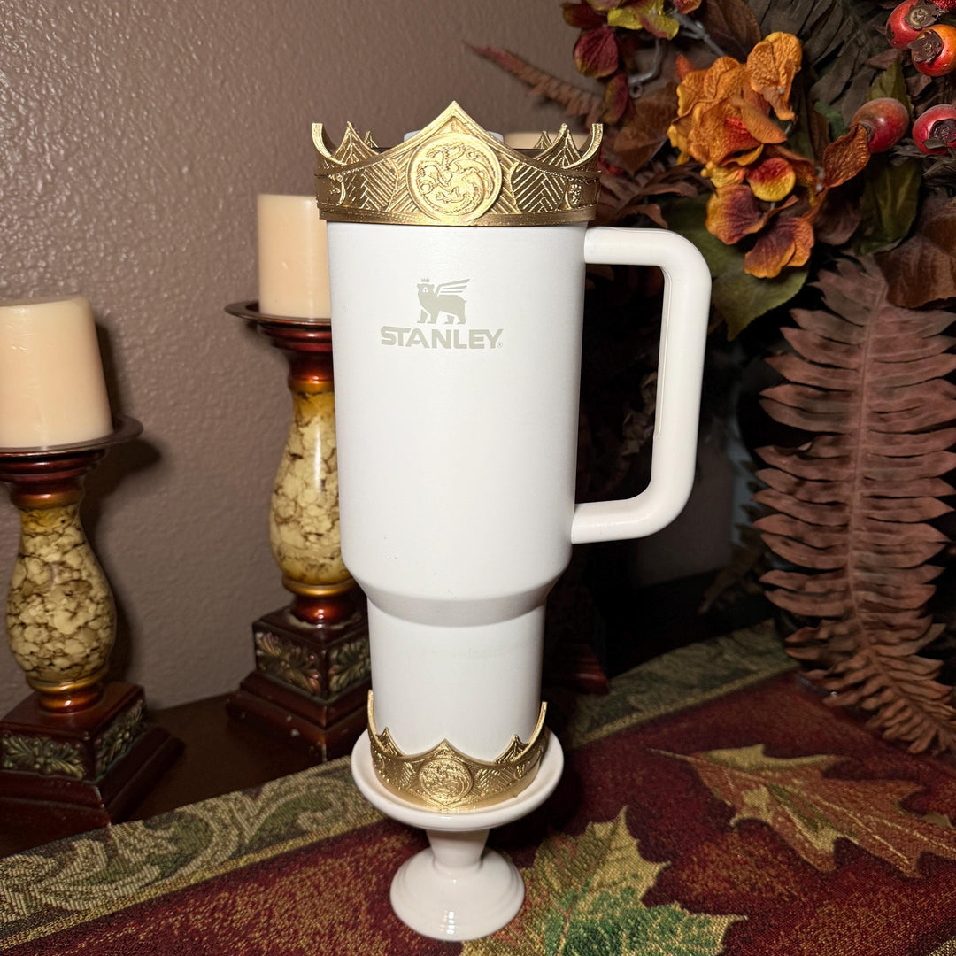 Gold Crown Boot and Halo, HOTD Tumbler Accessories, Fits Stanley, Coldest, Hydrojug and more, unique trending dragon crest gift