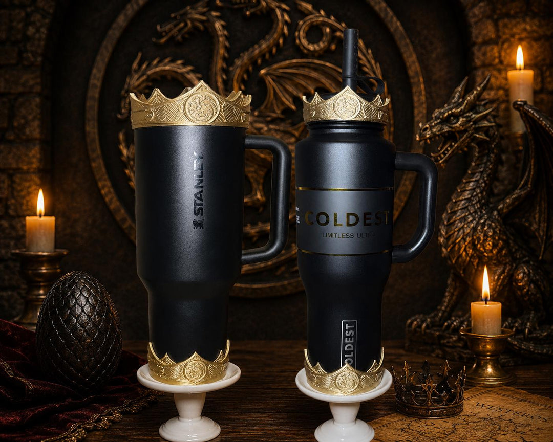 Gold Queen Crown Boot and Halo, HOTD Tumbler Accessories, Fits Stanley, Coldest, Hydrojug and more, unique trending dragon crest gift