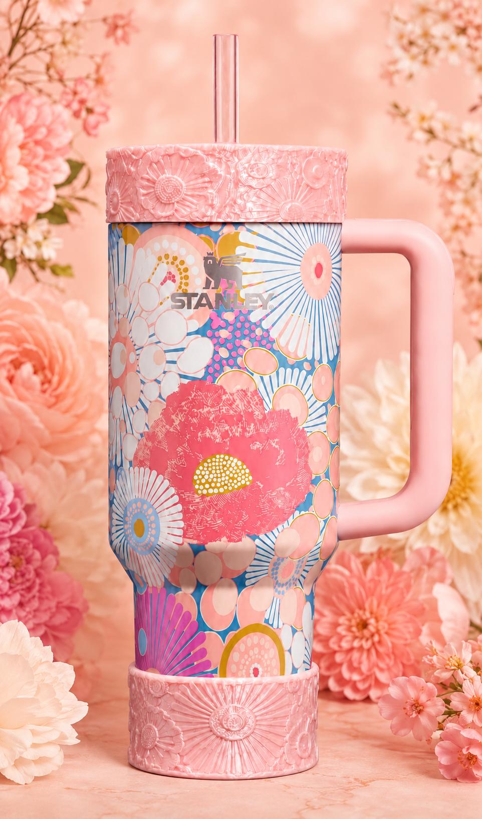 Peach Sorbet Wildflower Floral Fancy Accessory Collection for Stanley tumblers, Unique Gift Hot Seller