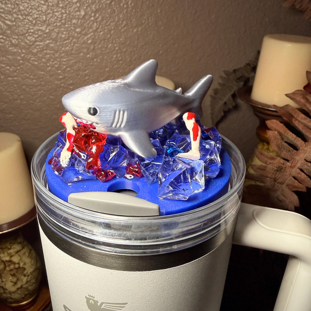 Shark Attack Tumbler Topper, with a Shark Week feel to it, fit's Stanley 30 and 40 oz size