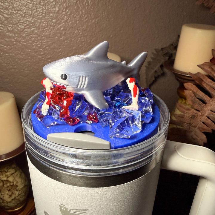 Shark Attack Tumbler Topper, with a Shark Week feel to it, fit's Stanley 30 and 40 oz size