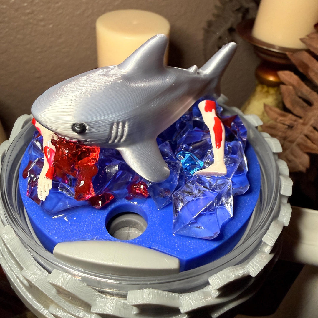 Shark Attack Tumbler Topper, with a Shark Week feel to it, fit's Stanley 30 and 40 oz size