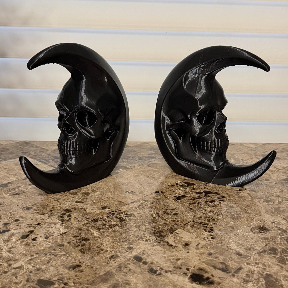 Gothic Skull Moon Bookends, Crescent Moon Book Holder Set, Dark Academia Bookshelf Decor, Gothic Home Library, Witchy Bookends, Halloween