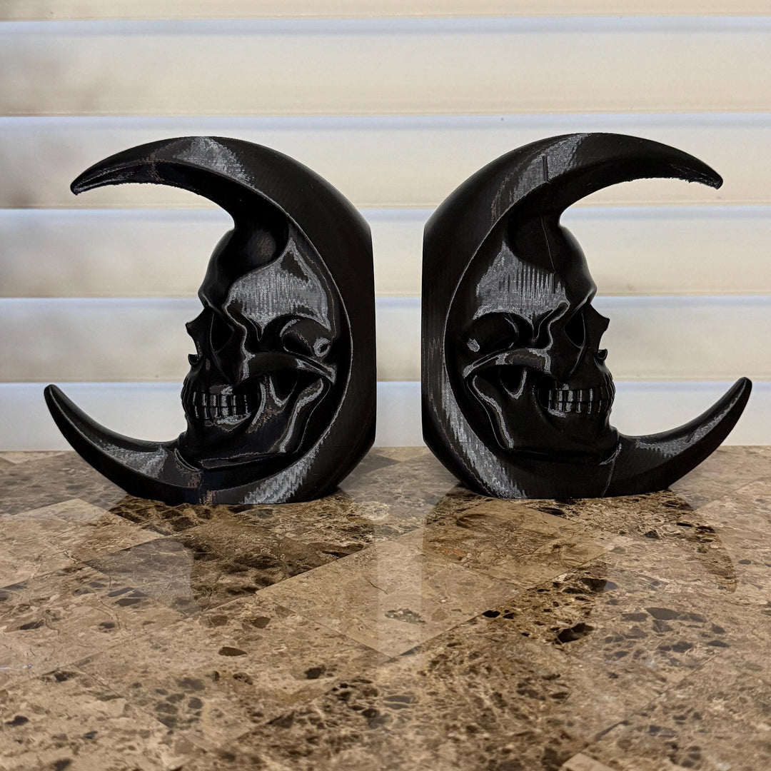 Gothic Skull Moon Bookends, Crescent Moon Book Holder Set, Dark Academia Bookshelf Decor, Gothic Home Library, Witchy Bookends, Halloween