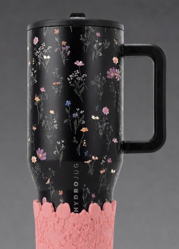Midnight Floral Pink Blossoms Tumbler Boot Accessory, For 32 or 40 oz HydroJug Tumblers, Mothers Day Gift