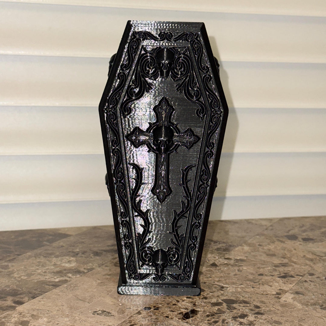 Gothic Coffin Vase | 3D Printed Halloween Floral Vase | Black Coffin Decor | Dark Academia | Gothic Home Decor | Spooky Centerpiece