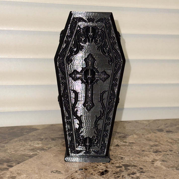 Gothic Coffin Vase | 3D Printed Halloween Floral Vase | Black Coffin Decor | Dark Academia | Gothic Home Decor | Spooky Centerpiece