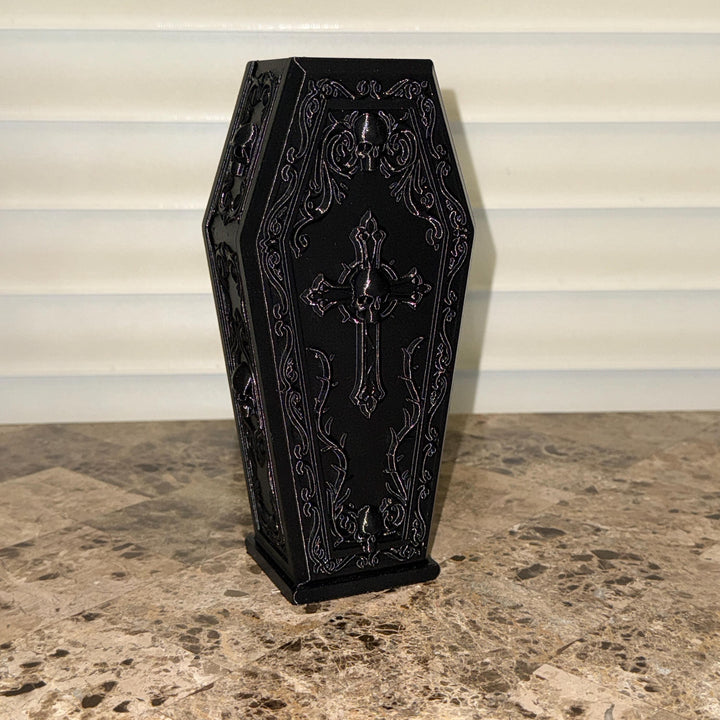 Gothic Coffin Vase | 3D Printed Halloween Floral Vase | Black Coffin Decor | Dark Academia | Gothic Home Decor | Spooky Centerpiece