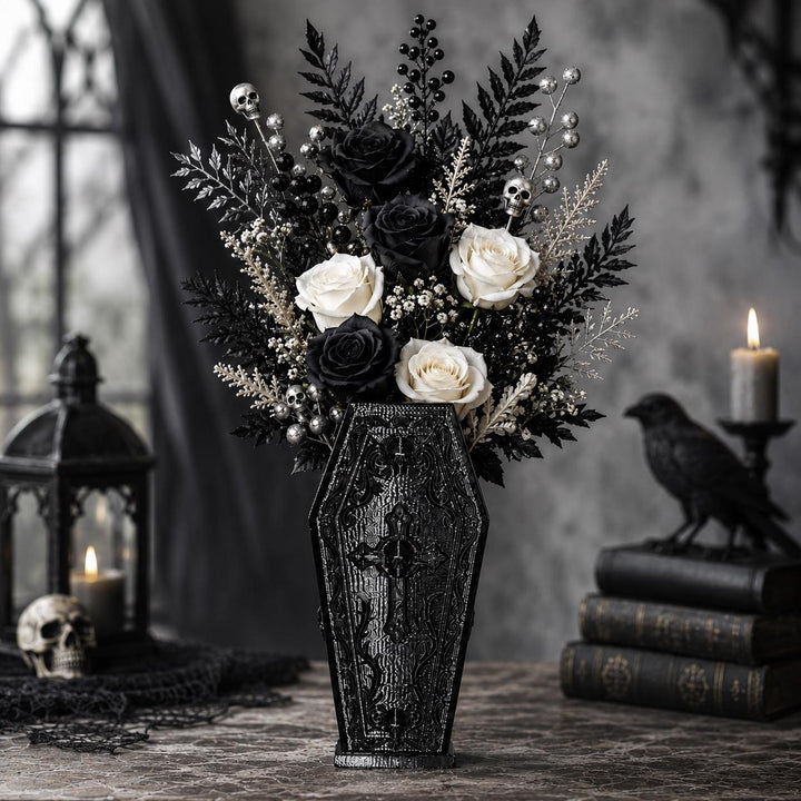Gothic Coffin Vase | 3D Printed Halloween Floral Vase | Black Coffin Decor | Dark Academia | Gothic Home Decor | Spooky Centerpiece