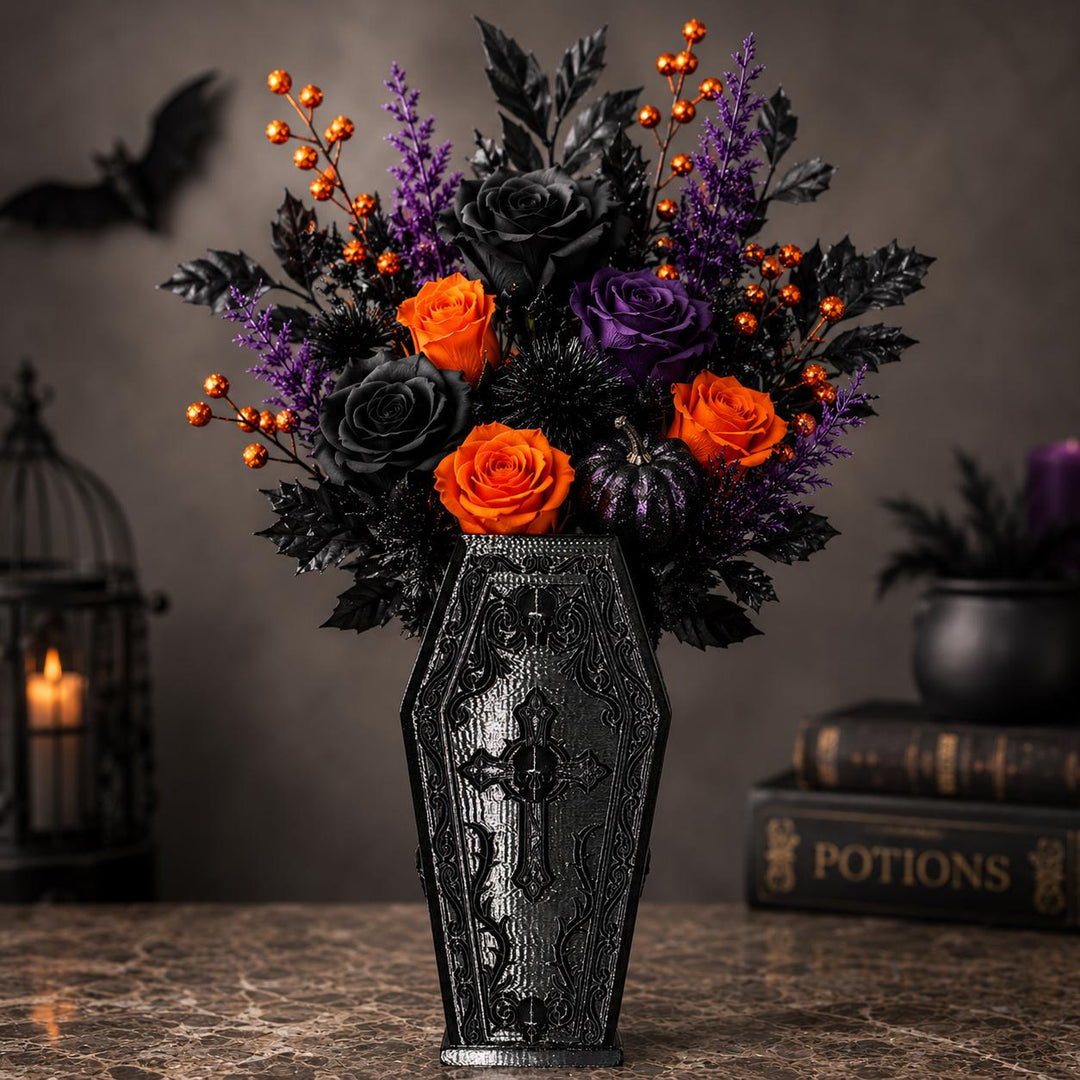Gothic Coffin Vase | 3D Printed Halloween Floral Vase | Black Coffin Decor | Dark Academia | Gothic Home Decor | Spooky Centerpiece