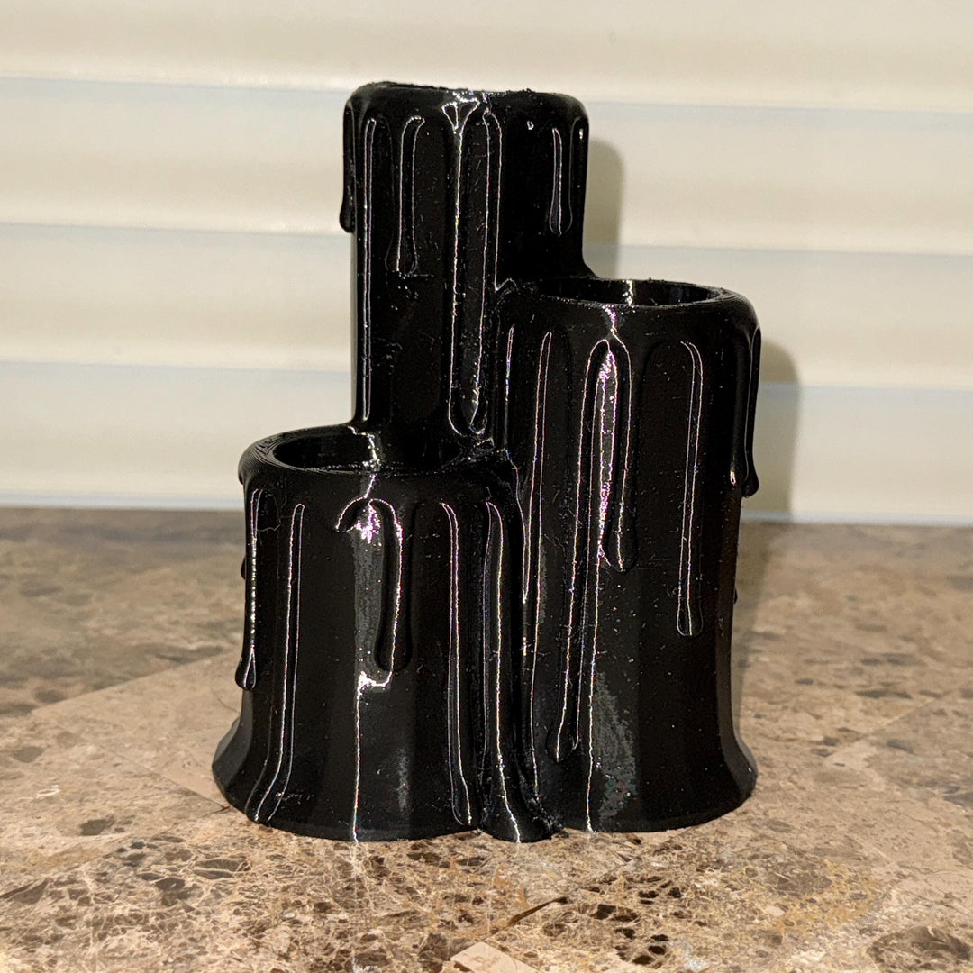 Gothic Black Triple Candlestick Holder, Halloween Dripping Wax Decor, Flameless Display, Spooky Table Centerpiece, Tea lights Included