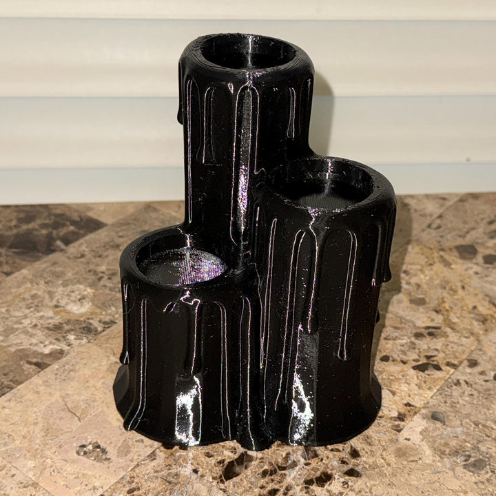 Gothic Black Triple Candlestick Holder, Halloween Dripping Wax Decor, Flameless Display, Spooky Table Centerpiece, Tea lights Included