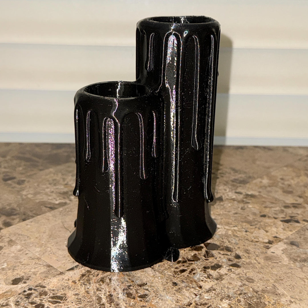 Gothic Black Triple Candlestick Holder, Halloween Dripping Wax Decor, Flameless Display, Spooky Table Centerpiece, Tea lights Included