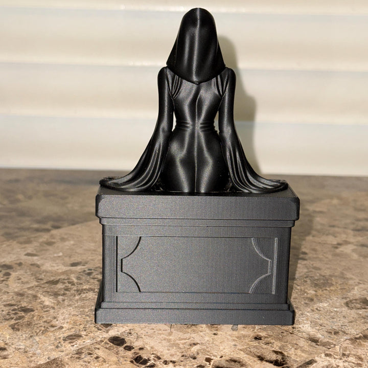 Black Female Reaper Shelf Sitter, Gothic Hooded Woman Statue, Halloween Mantel Decor, Dark Feminine Home Accent