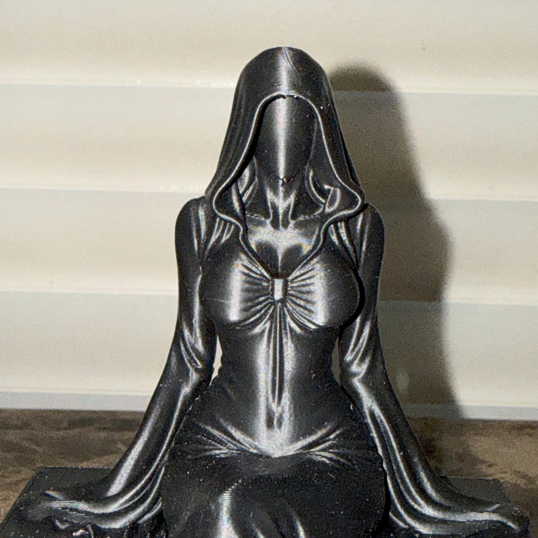 Black Female Reaper Shelf Sitter, Gothic Hooded Woman Statue, Halloween Mantel Decor, Dark Feminine Home Accent