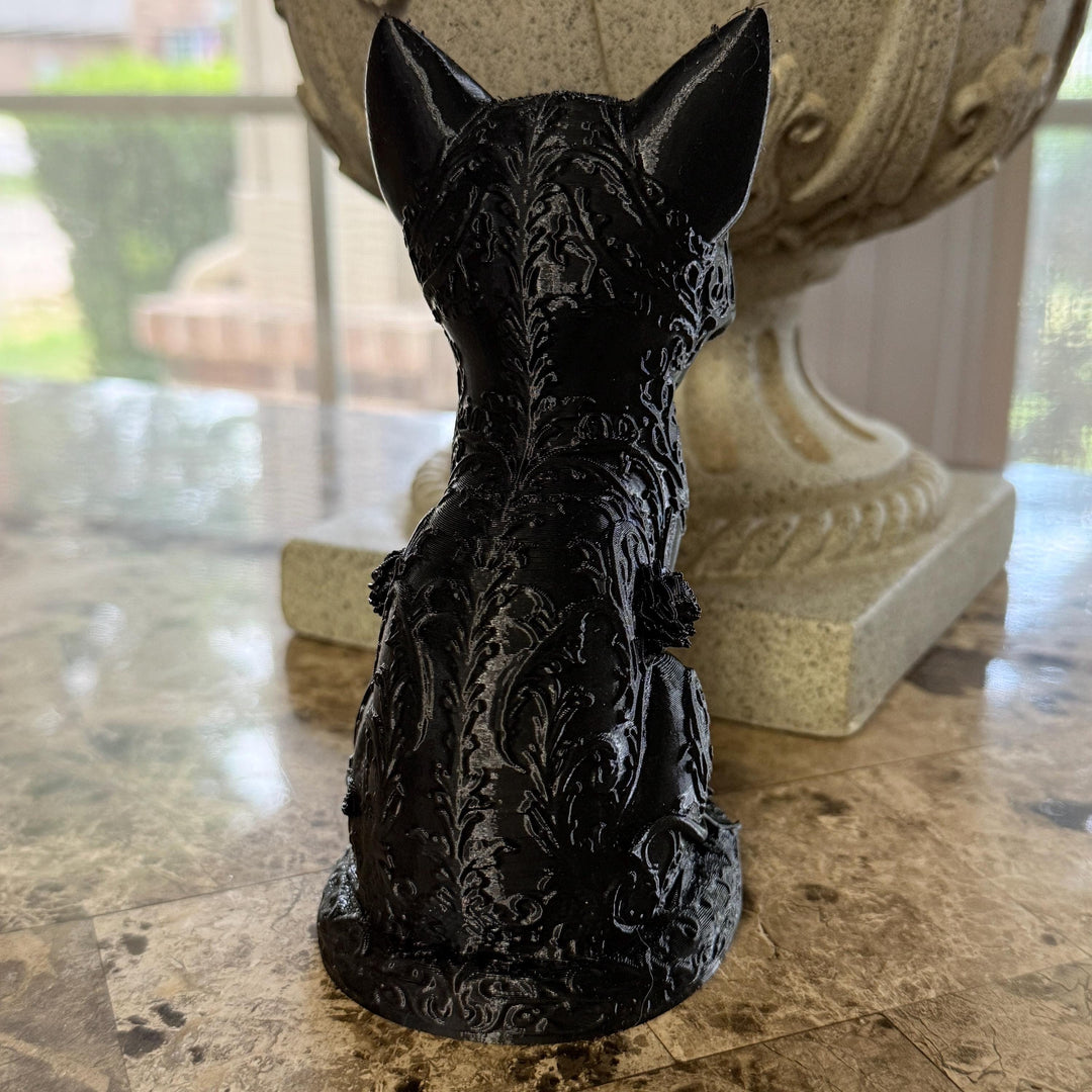 Goth Cat Figure Shelf Decor, Sugar Skull Cat Statue, Dark Home Accent, 3D Printed Gothic Cat, Halloween Decor, Creepy Dark Aesthetic