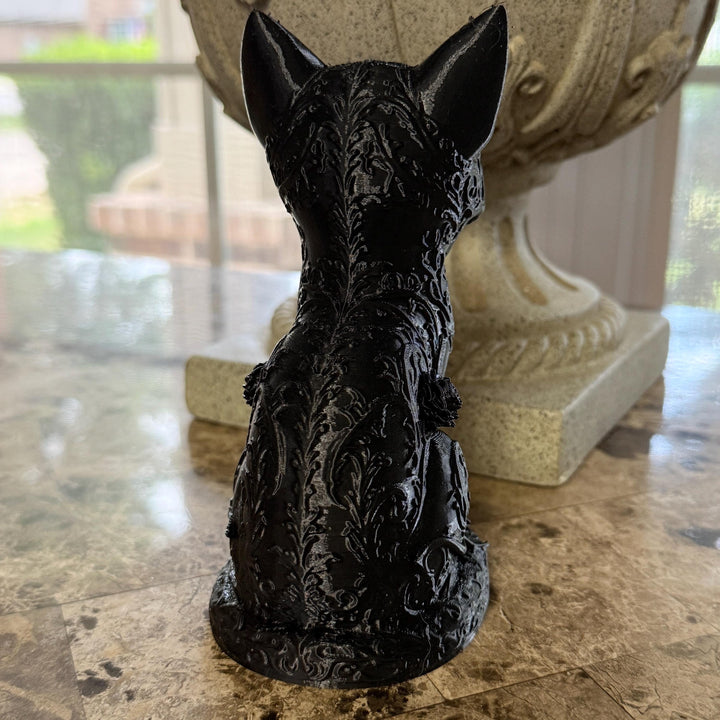 Goth Cat Figure Shelf Decor, Sugar Skull Cat Statue, Dark Home Accent, 3D Printed Gothic Cat, Halloween Decor, Creepy Dark Aesthetic