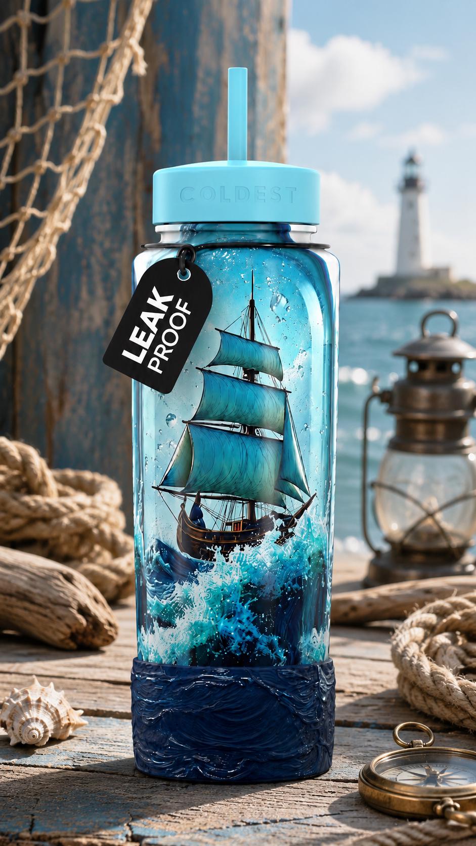Ship in a Bottle Textured Waves Crashing Tumbler Boot, Cup Boot Sleeve, fits your Coldest Tumblers, Unique Trending Gift, Hand painted
