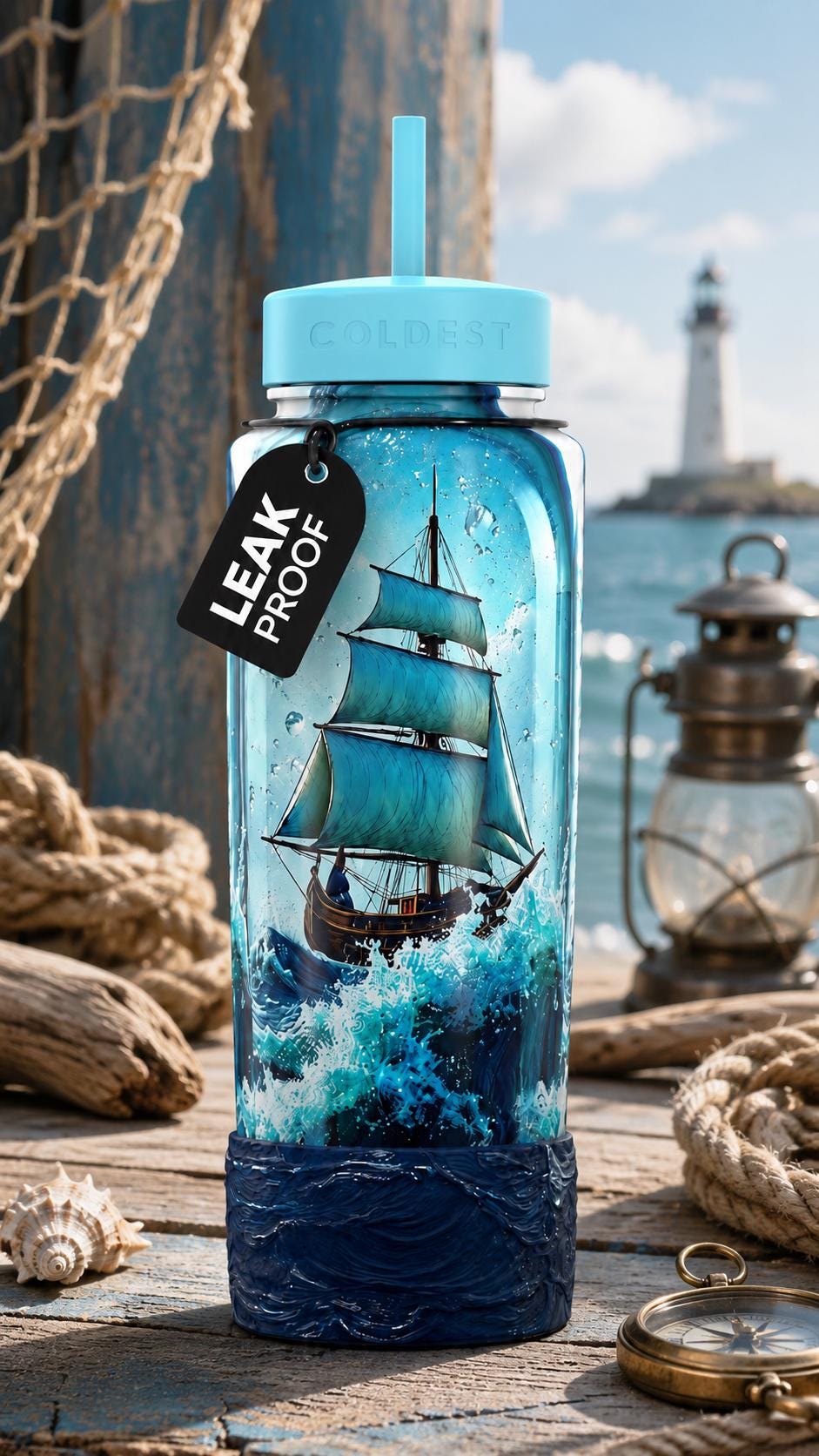 Ship in a Bottle Great Wave Textured Waves Crashing Tumbler Boot, Cup Boot Sleeve, fits your Coldest and Stanley Tumblers, Hand painted