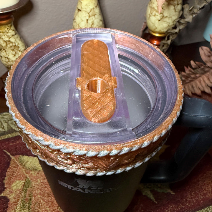 Tooled Leather and Branded Tumbler Boot, Concho Turquoise, Country Gold Horse Rodeo Cup Sleeve, fits Stanley, Coldest and HydroJug Tumblers