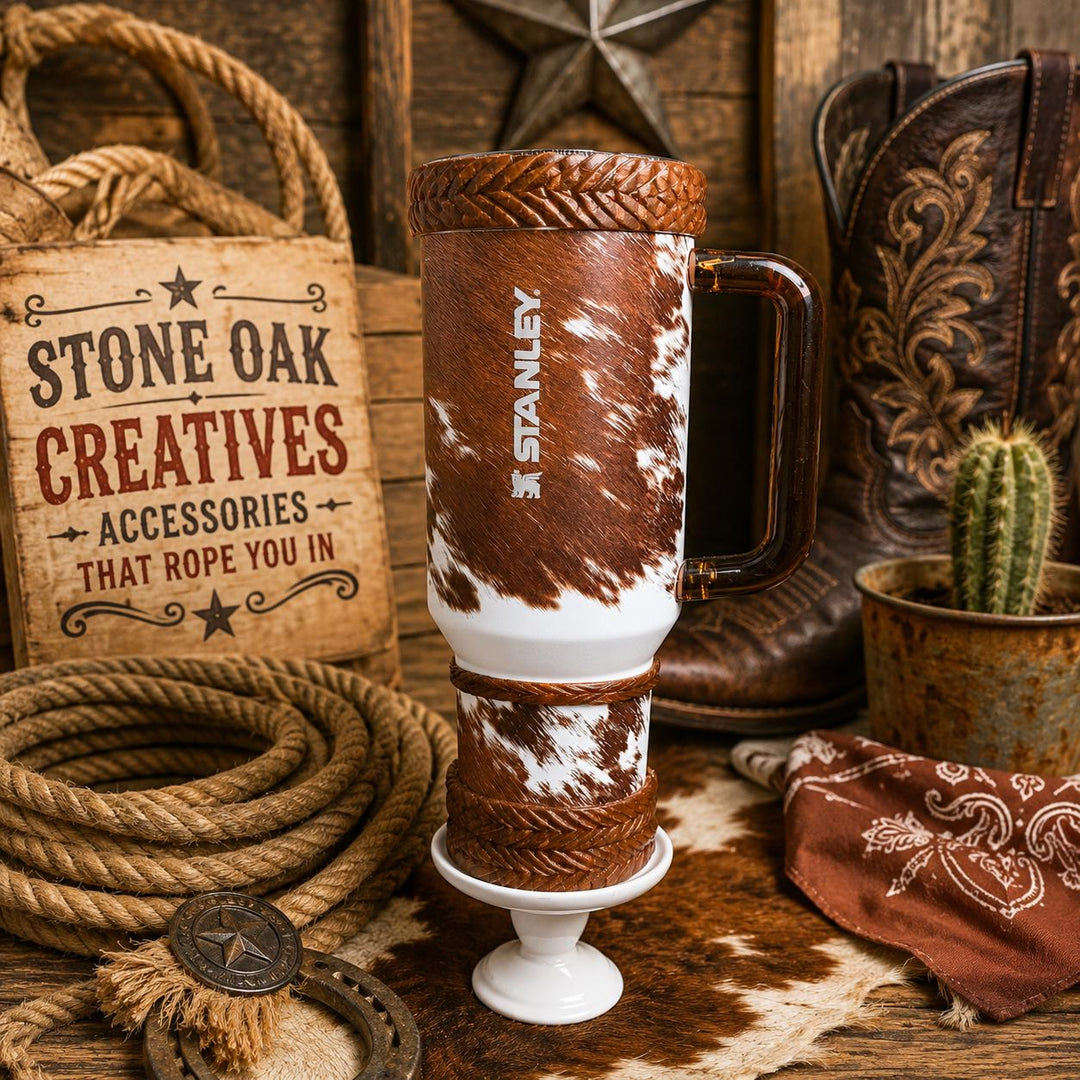Braided Rope Tumbler Accessories, Boot, Halo and Bangle, Country Gold Horse Rodeo Cup Sleeve, fits Stanley, Coldest and HydroJug Tumblers